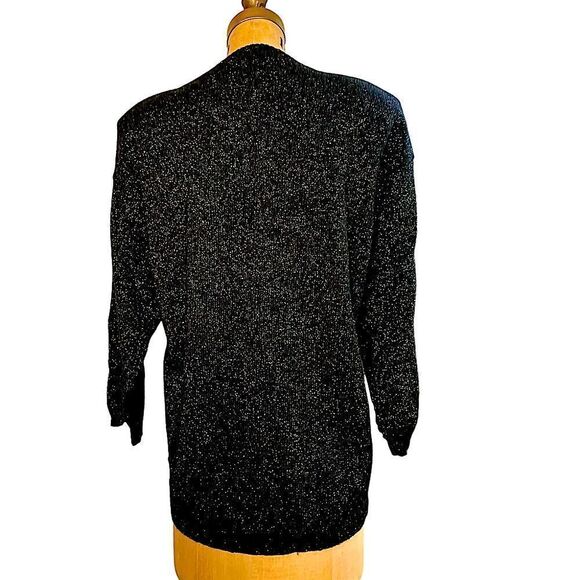 Vintage 80s Carducci Black Lambswool cardigan with gold and green sparkle Medium - Picture 2 of 8
